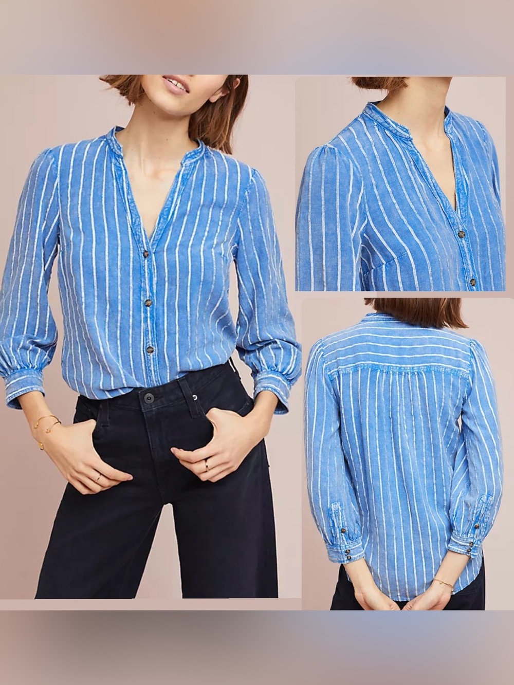 New! Anthropologie Stripe Button-Front Blouse Size M
